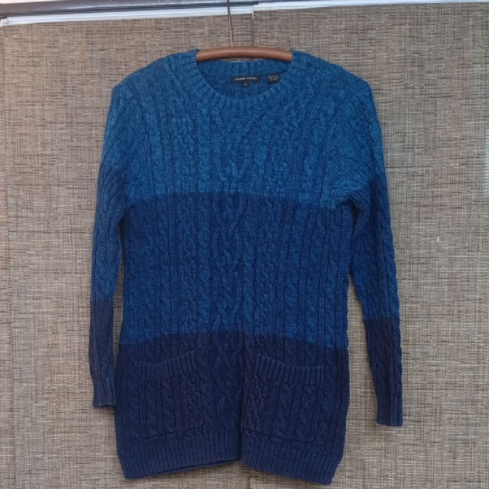 JEANNE PIERRE Vibrant Blue Cable  Knit Tunic Sweater